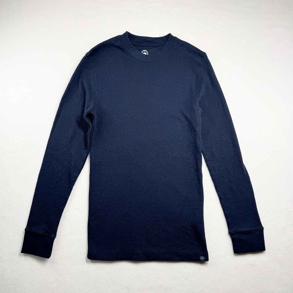 Monument‎ Mens Navy Blue Waffle Knit Thermal Long Sleeve Crew Neck Shirt Small